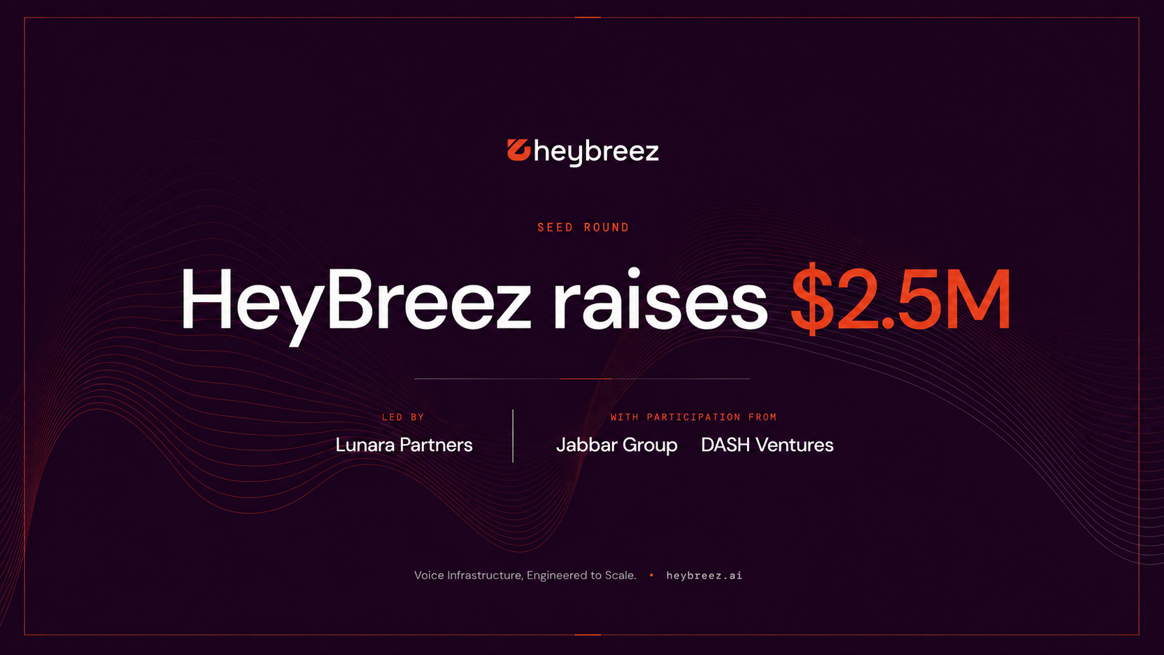 HeyBreez seed round announcement: HeyBreez raises $2.5M, led by Lunara Partners, with participation from Jabbar Group and DASH Ventures